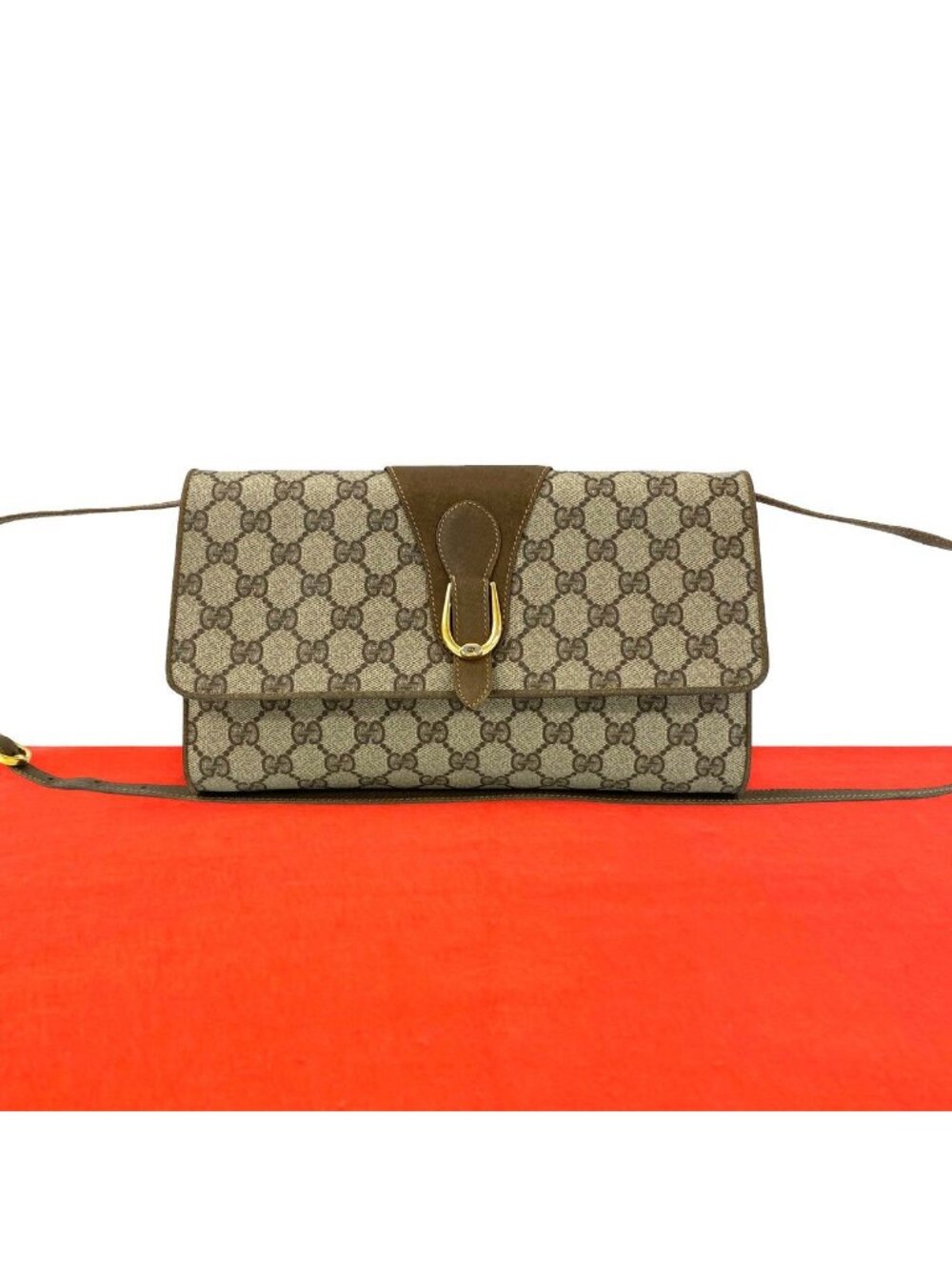 Gucci Vintage GG Supreme Logo Leather Shoulder Bag Pochette Brown